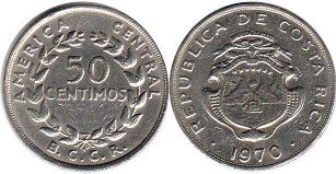 moneda Costa Rica 50 centimos 1970