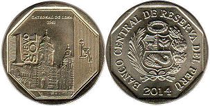 moneda Peru 1 nuevo sol 2014 Catedral de Lima