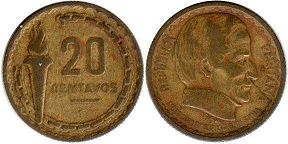 moneda Peru 20 centavos 1954