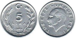moneda Turkey 5 lira 1984