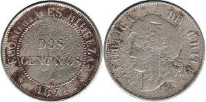 moneda Chille 2 centavos 1871