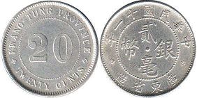 moneda antigua china 20 centavos 1922 plata
