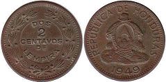 moneda Honduras 2 centavos 1949