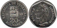 moneda Venezuela 20 bolivares 1998