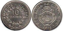 moneda Costa Rica 10 centimos 1976