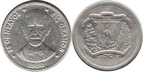 moneda Dominican Republic 25 centavos 1980