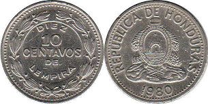 moneda Honduras 10 centavos 1980