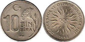 moneda Turquía 10000 lira 1994 Juegos Olímpicos