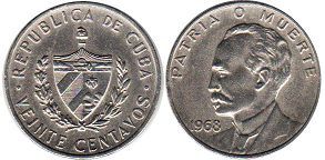 moneda Cuba 20 centavos 1968