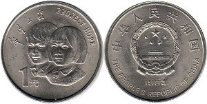 moneda china 1 yuan 1994 Proyecto Esperanza