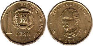 moneda Dominican Republic 1 peso 2008
