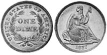 viejo Estados Unidos moneda 10 centavos 1837