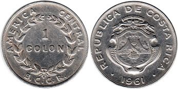 moneda Costa Rica 1 colon 1961