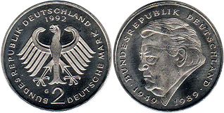 Alemania BDR 2 mark 1992 Franz Joseph Strauss