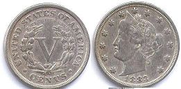 viejo Estados Unidos moneda 5 centavos 1883 Libertad nickel