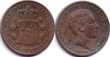 moneda España 10 centimos 1878