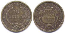 moneda Costa Rica 10 centimos 1920