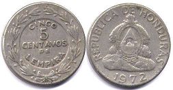 moneda Honduras 5 centavos 1972