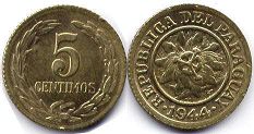 moneda Paraguay 5 centimos 1944