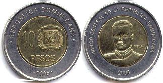 moneda Dominican Republic 10 pesos 2005