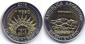 moneda Argentina 1 peso 2010 Aconcagua