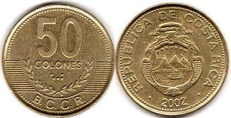 moneda Costa Rica 50 colones 2002
