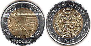 moneda Peru 5 nuevos soles 2010