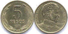 moneda Chilli 5 pesos 1990