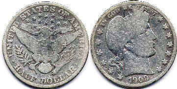 moneda Estados Unidos 1/2 dólar 1909 Barber plata half dólar