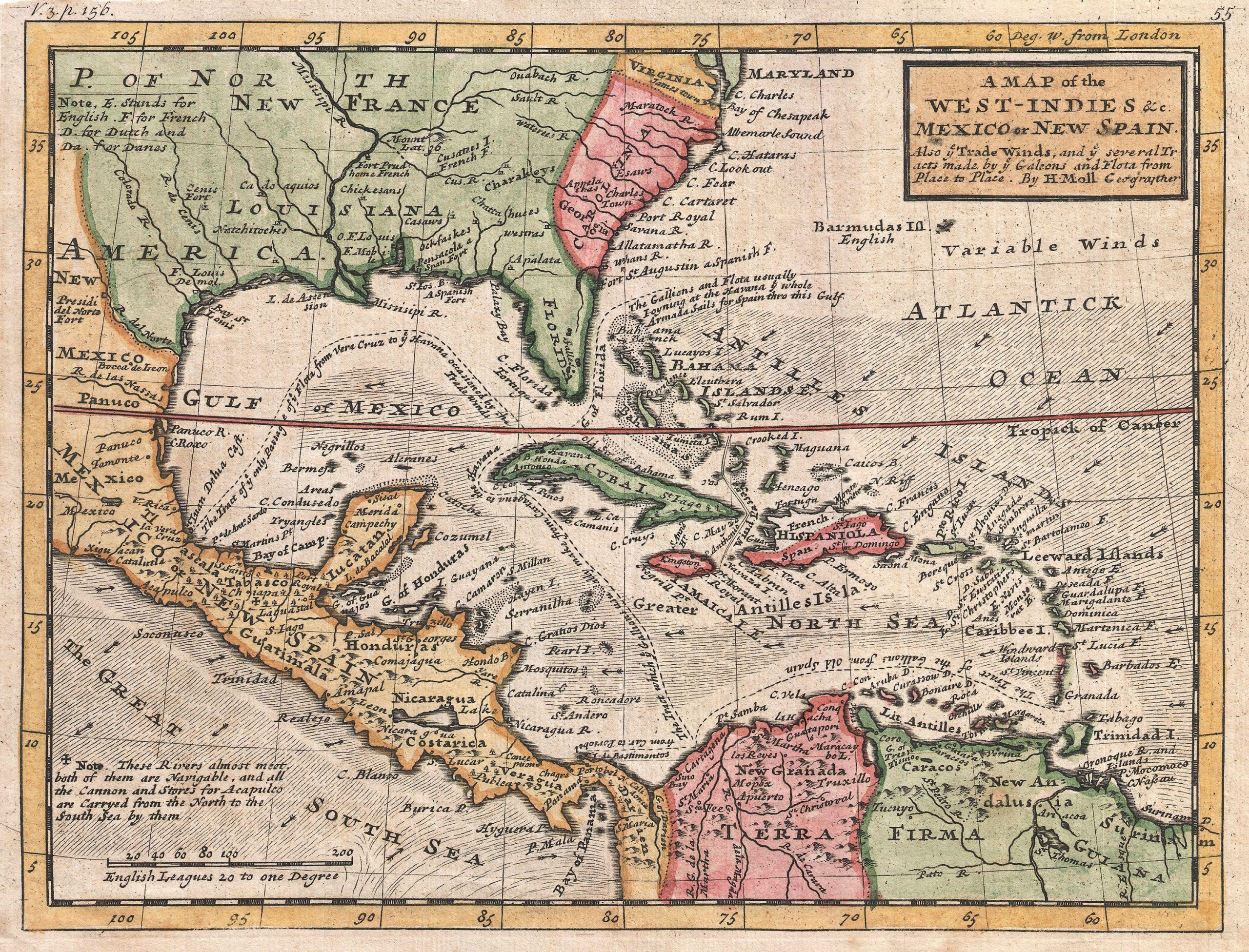 Map of the West Indies and the Caribbean from 1732