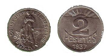 2 pesetas del consejo de Asturias y Leon
