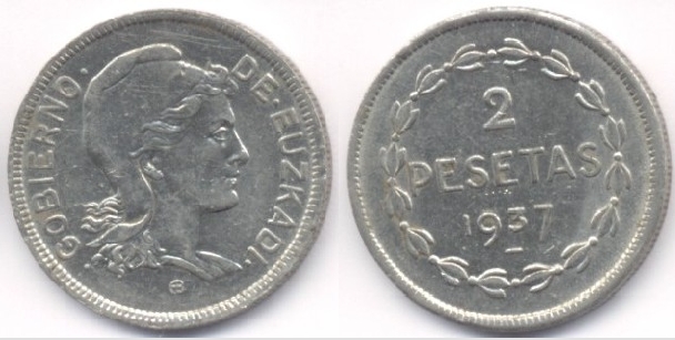 2 pesetas del gobierno de Euzkadi