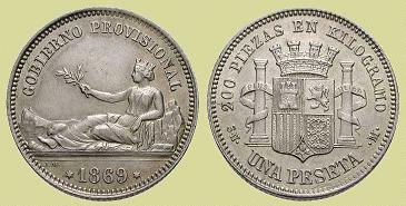 primera peseta año 1869