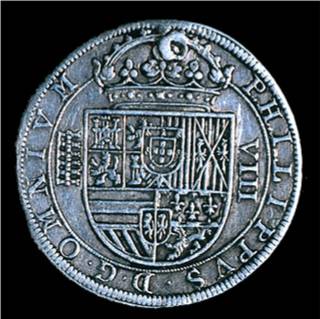 Escudo en una moneda de Felipe II
