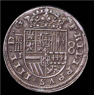 Escudo en una moneda de Felipe IV