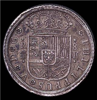 Escudo en una moneda  de Felipe V