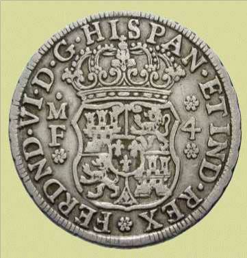 Escudo en una moneda de Fernando VI