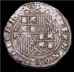 Escudo en una moneda de los Reyes Catolicos