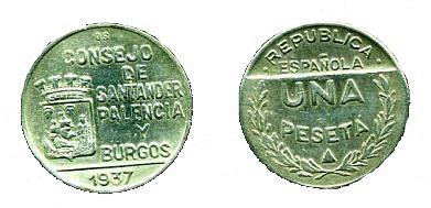 1 peseta del consejo de Santander, Palencia y Burgos