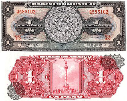 billete de México 1 peso 1970