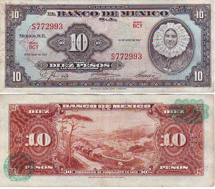 billete de México 10 pesos 1967