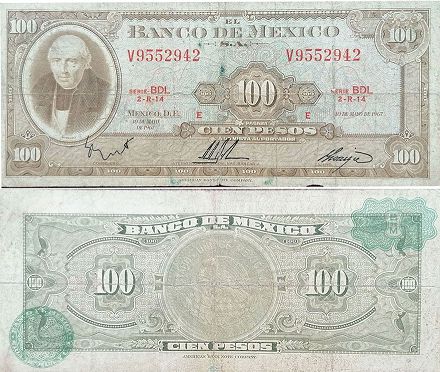 billete de México 100 pesos 1967
