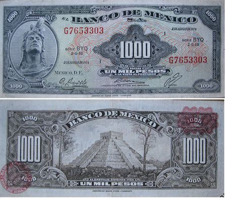 billete de México 1000 pesos 1974