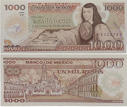 banknote Mexico 1000 pesos 1985