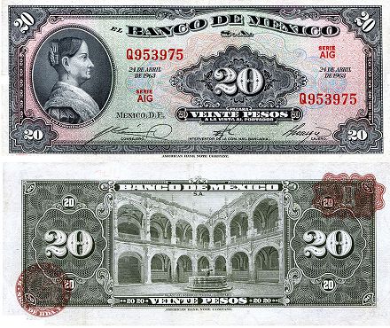 billete de México 20 pesos 1963