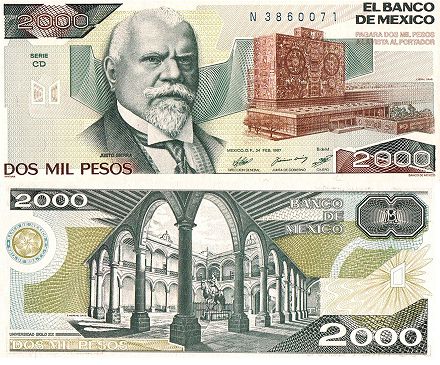 billete de México 2000 pesos 1987