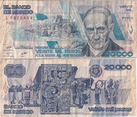 billete de México 20000 pesos 1988