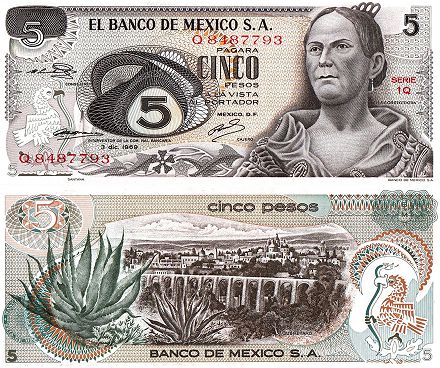 billete de México 5 pesos 1969