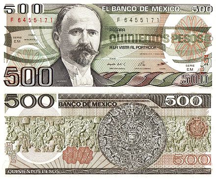 billete de México 500 pesos 1984