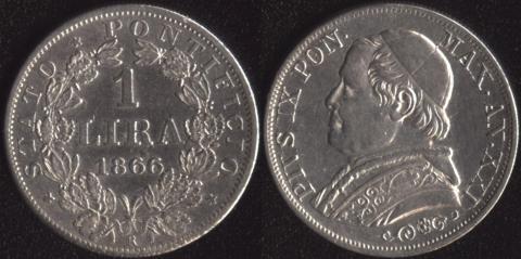 Papal region 1 lira 1866